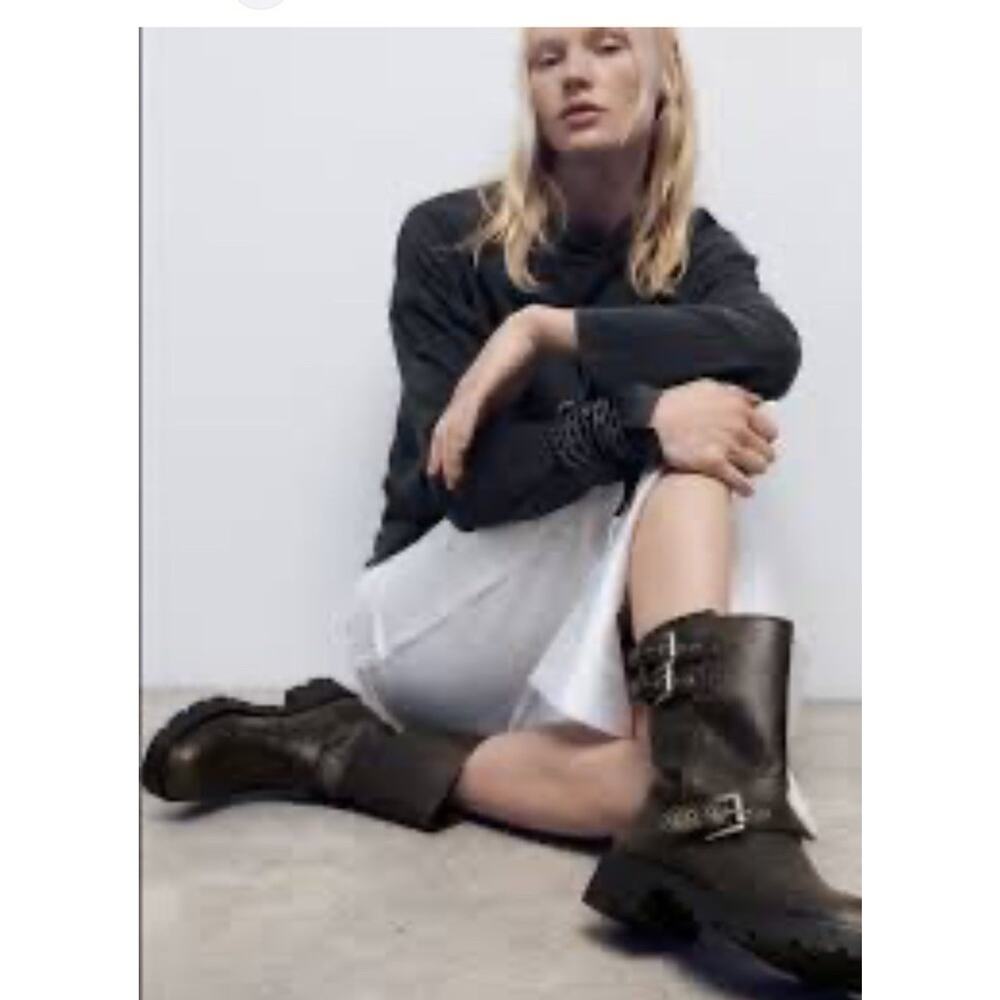 Zara Moto Boots New Size 9 Grunge Lug Sole